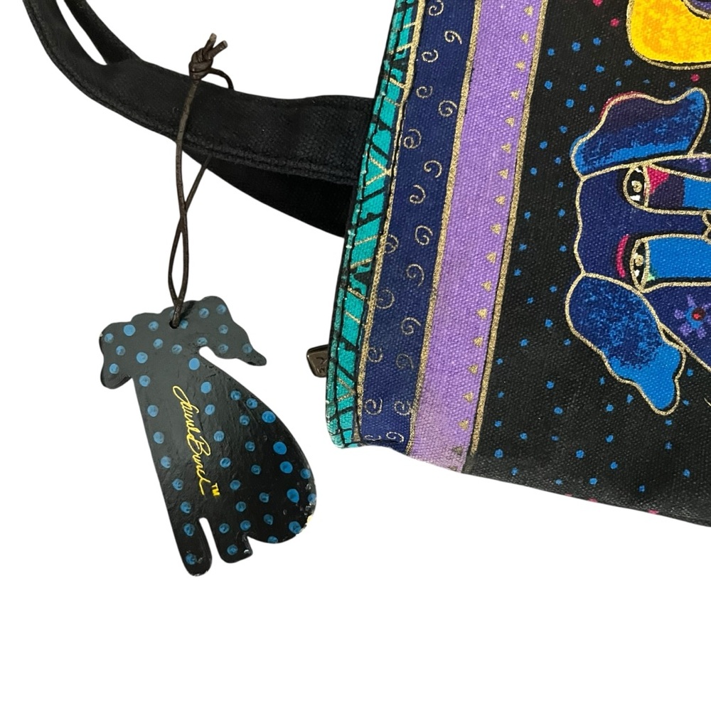 Vintage 1990s Laurel Burch Colorful Dog Canvas Tote Bag Art Purse - Picture 4 of 9